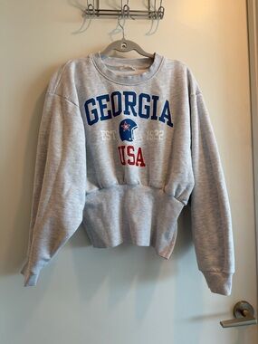New Georgia USA Cropped Crewneck Sweatshirt - Gray